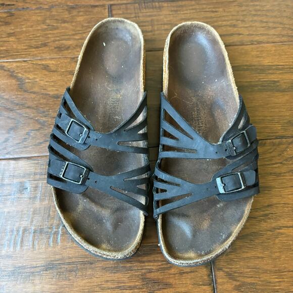 Birkenstock Granada Black Leather Sandals Sz 10 - Picture 1 of 5